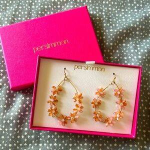 New in box Gold and Pink Floral Hoop Earrings